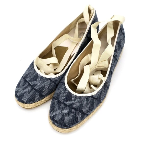 Michael Kors Espadrilles Shoes Ballet Ankle Lace-up Dark Denim MK Logo Women's 8 - Picture 2 of 3
